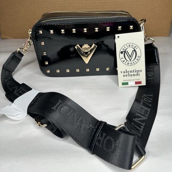 Valentino Orlandi Black Patent Camera Bag Purse Crossbody NWT - Picture 4 of 6